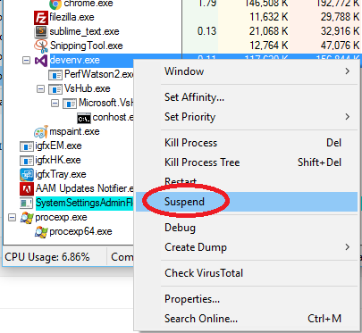 Suspend a Process in Windows